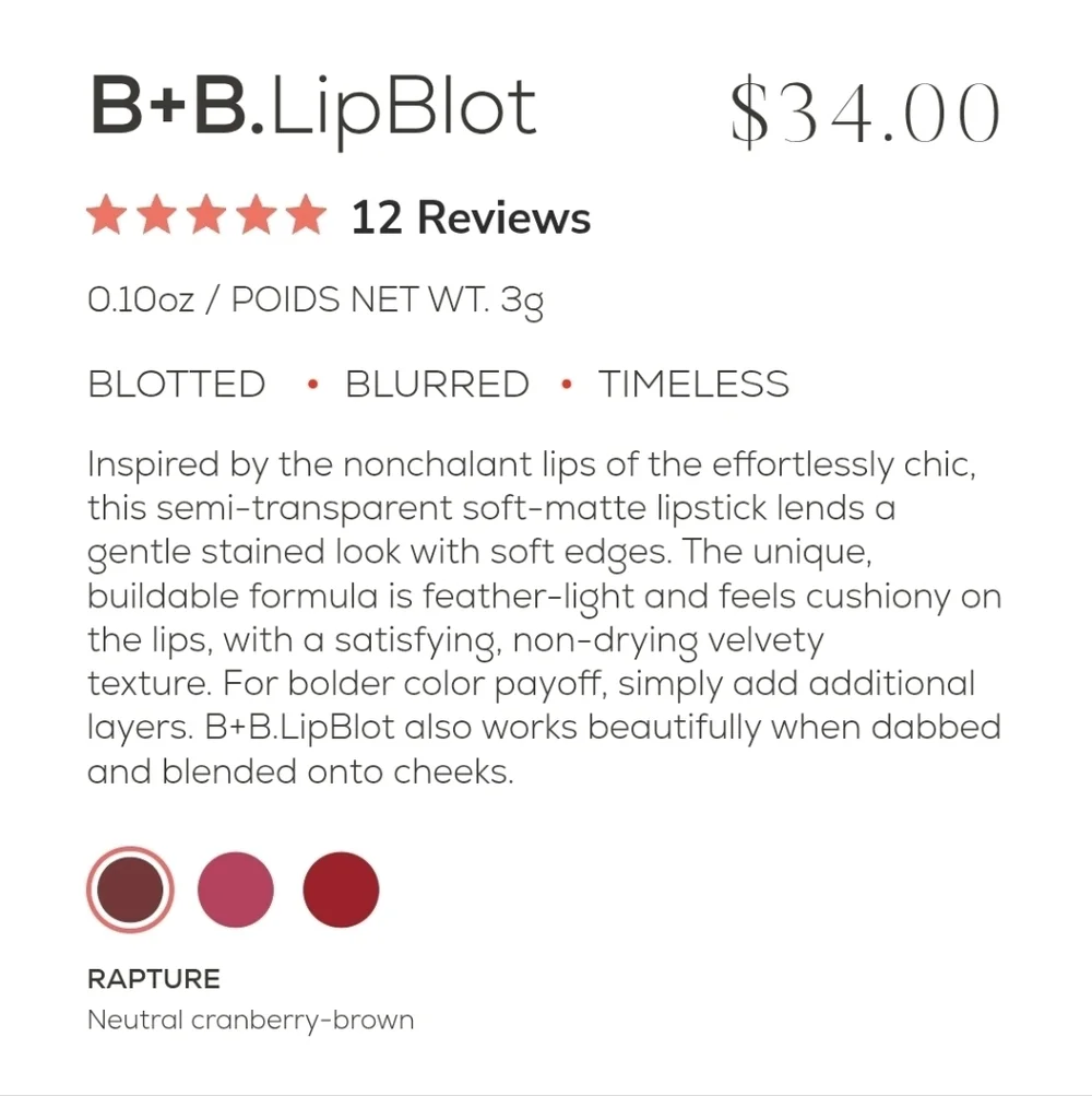 NIB FLYTE.70 B+B LipBlot-Rapture